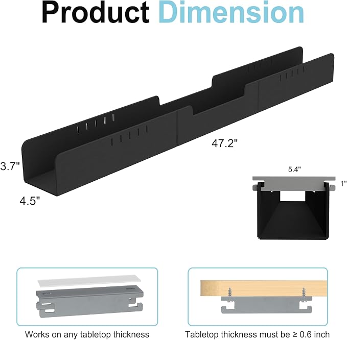 Cable Management for Under Desk, 47.2" Standing Desk Cord Management Tray - Image 5