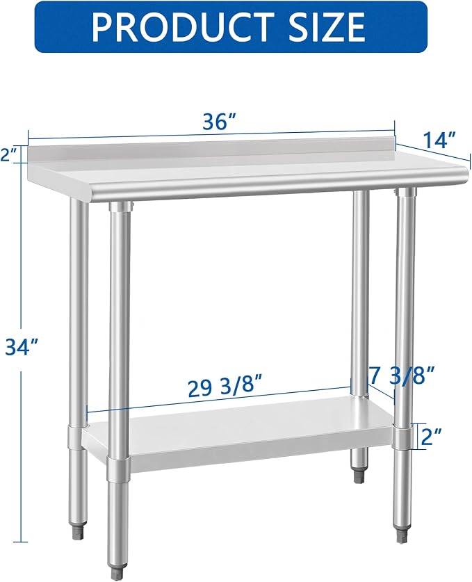 HARDURA Stainless Steel Commercial Work Table Prep Work Metal Table 14×36 Inches - Image 2