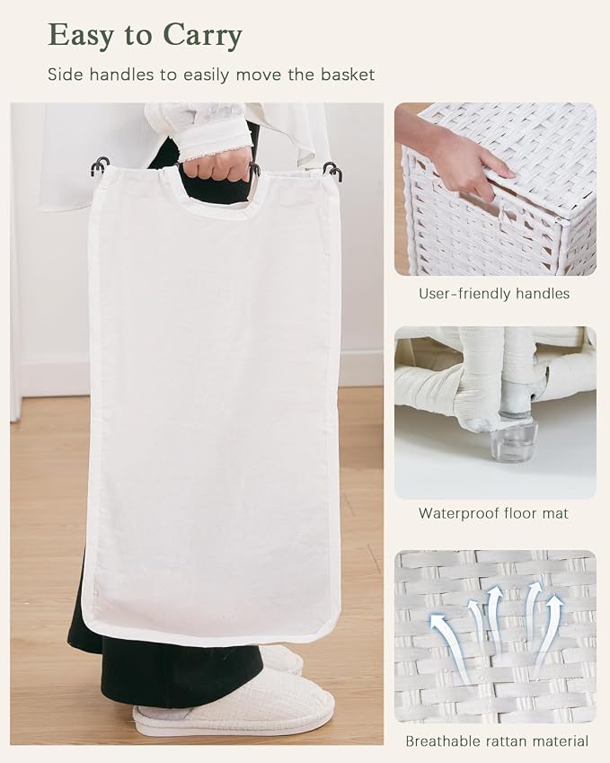Laundry Hamper with Lid Wicker Laundry Basket 112 L Laundry Hampers Handwoven - Image 6