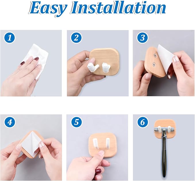 2PCS Solid Shaving Razor Wall Mount Holder, Self-Adhesive Razor Hooks Shelf - Image 4