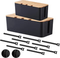 Cord Organizer Box Black 2 Pack, Wooden Cable Management Box by S310