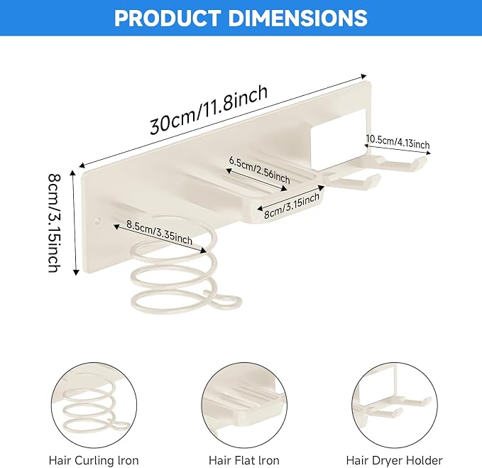 Hair Dryer Holder Wall Mounted, Blow Dryer, Curling Iron, Straightener Holder 3 - Image 2