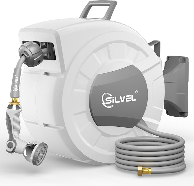 SILVEL 1/2 in x 130 FT Retractable Garden Hose Reel, Upgraded UV Resistant by SILVEL