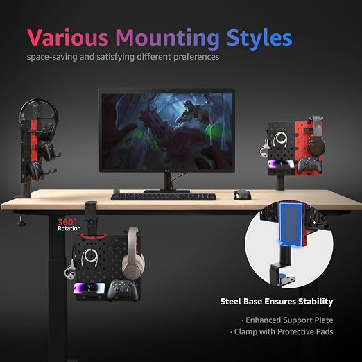 PEGZONE Headphone and Controller Holder, Rotating Gaming Accessories Organizer - Image 3