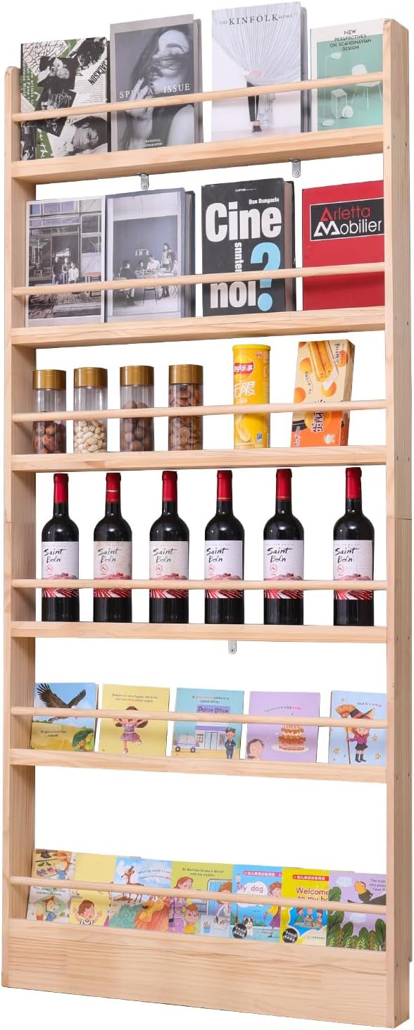 Wooden Kids Bookshelf, Wall Mount 6-Tier Behind The Door Shelf, Organizer - Image 7