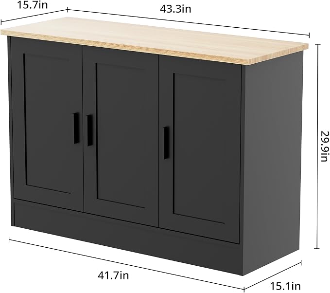 Anystyle 43.3”W Black 3 Door Buffet Cabinet, Coffee Bar - Image 2