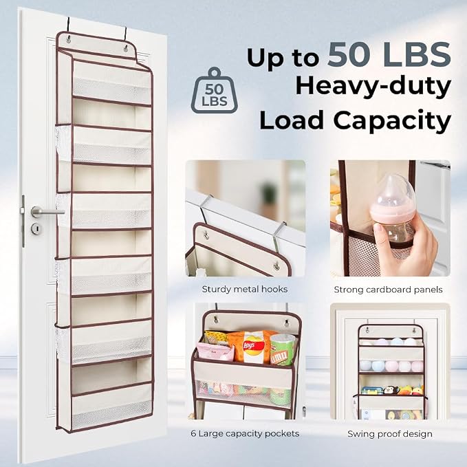 WishJazz Over the Door Organizer, 6 Shelf 50 lbs Load door organizer hanging - Image 3