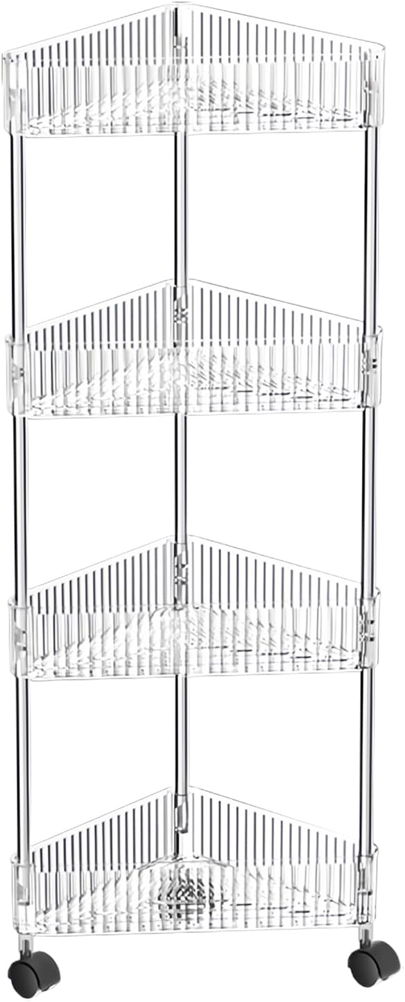 4 Tier Triangle Acrylic Rolling Storage Cart, Barhroom Corner Shelf, Slim by Homcity