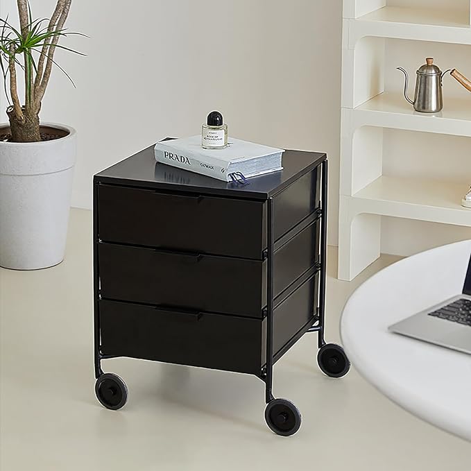 3-Drawer Rotatable End Table, Storage End Table Sofa Side Cabinet, Modern Cream - Image 7