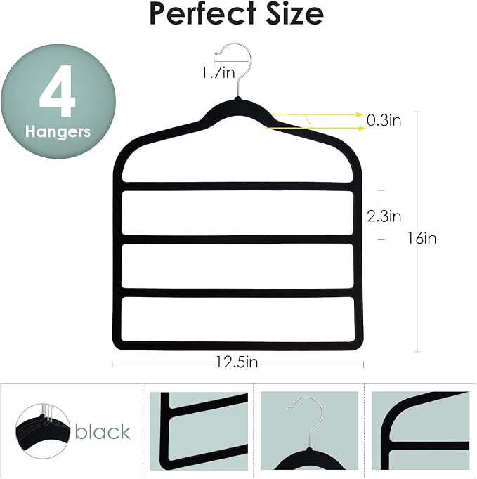 Velvet Hangers Space Saving Non Slip Pant Velvet Hangers, DUDUCOFU 4 Pack Black - Image 6