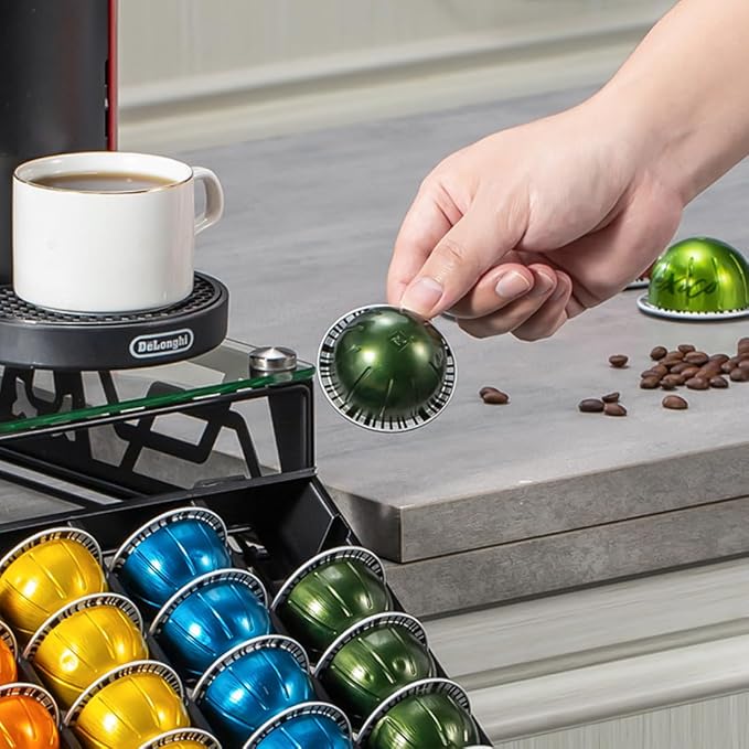 FlagShip Vertuo Pod Drawer Glass Top Coffee Capsule Organizer & Space-Saving - Image 9