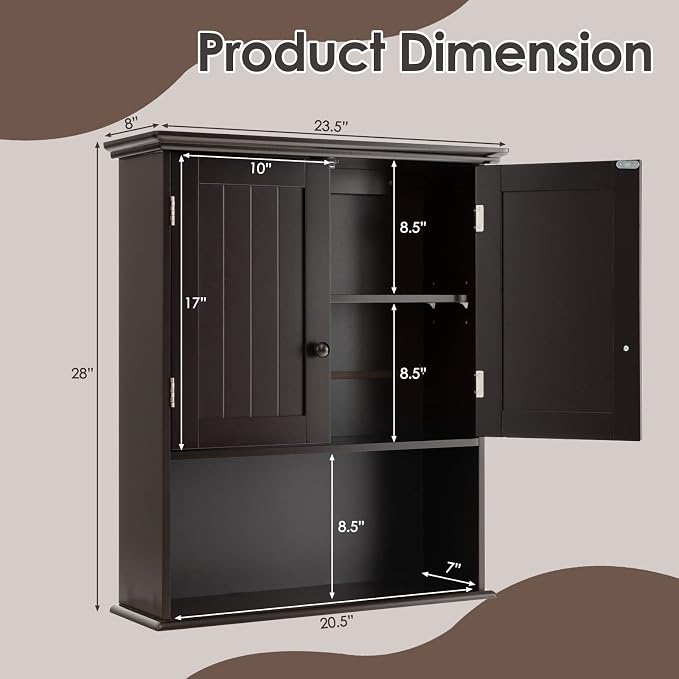 Tangkula Wall Mount Bathroom Cabinet Wooden Medicine Cabinet Storage Organizer - Image 3
