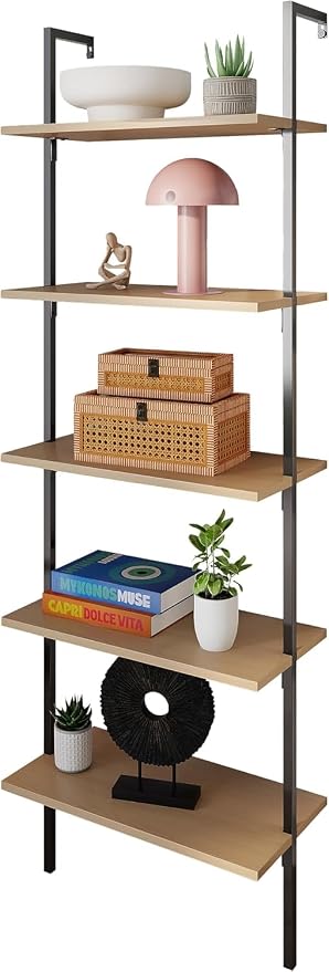 happimess MSH1001B Madera 72.05" Classic Industrial 5-Shelf Wood Wall-Mounted by Happimess