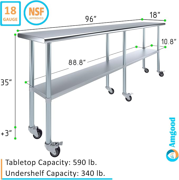 AmGood 96" Long x 18" Deep Stainless Steel Table - Image 3