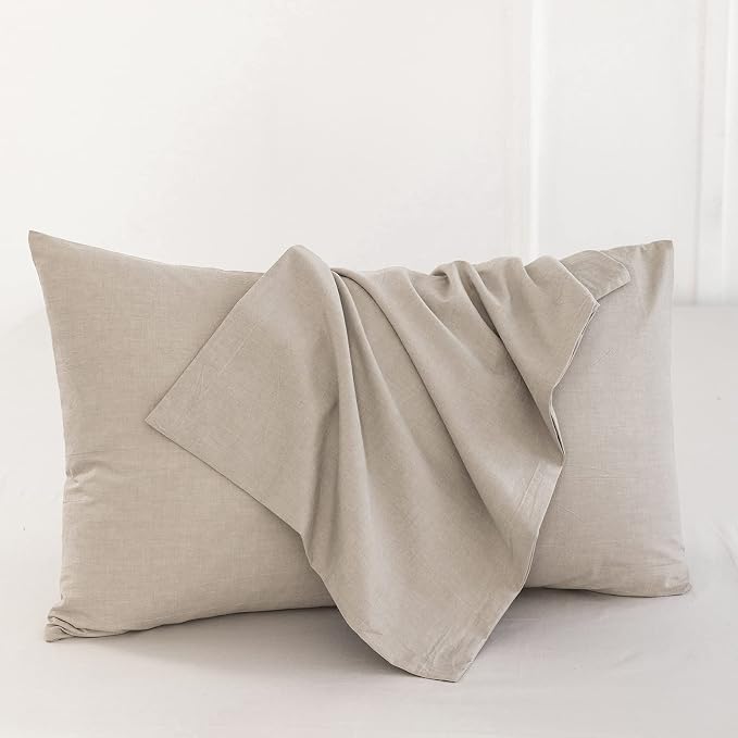 MooMee Bedding Pillowcases Pack of 4 100% Washed Cotton Linen Like Textured - Image 2