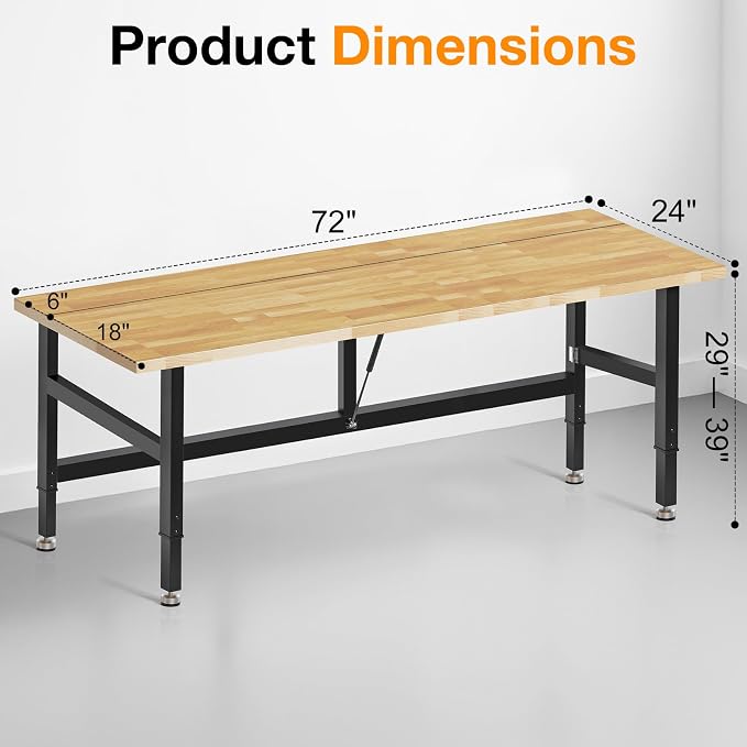 72” Folding Workbench, 3000 LBS Capacity Heavy Duty Workbench, Height - Image 4