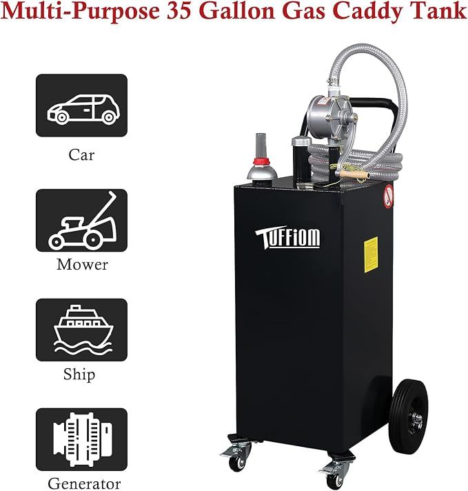TUFFIOM 35 Gallon Fuel Gas Caddy w/Wheels & Manual Siphon Pump, Portable Diesel - Image 6