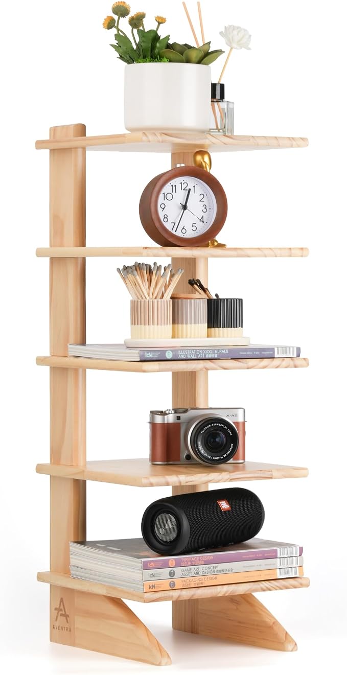 5-Tier Wooden Bookshelf for Small Spaces – Narrow Space-Saving Bookcase & by Unknown