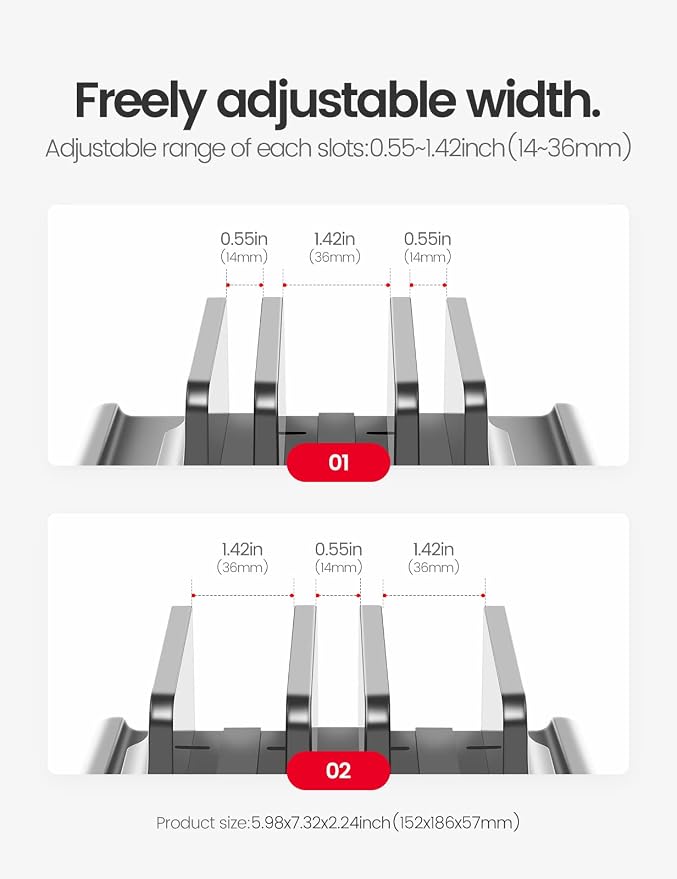 3-Slot Vertical Laptop Stand Holder, Adjustable ABS Plastic Desktop Notebook - Image 5