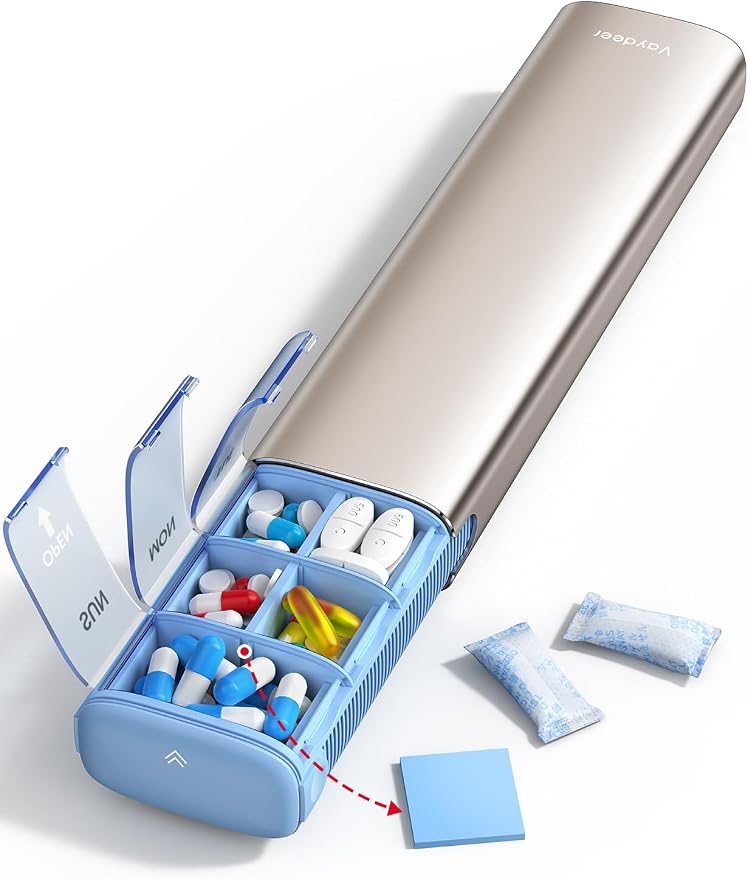 VAYDEER Metal Weekly Pill Organizer – Moisture-Proof Travel Pill Organizer by Vaydeer