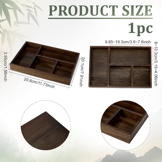 PH PandaHall 5 Grids Wooden Tea Bag Organizer Tea Storage Tray Sugar Packet - Image 2