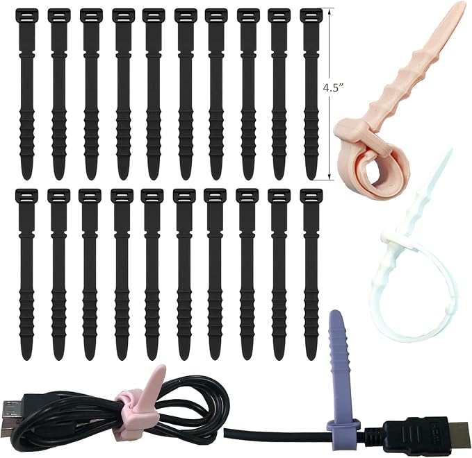 Silicone Zip Ties, Reusable Zip Ties, Elastic Cable Organizer by GELIAL