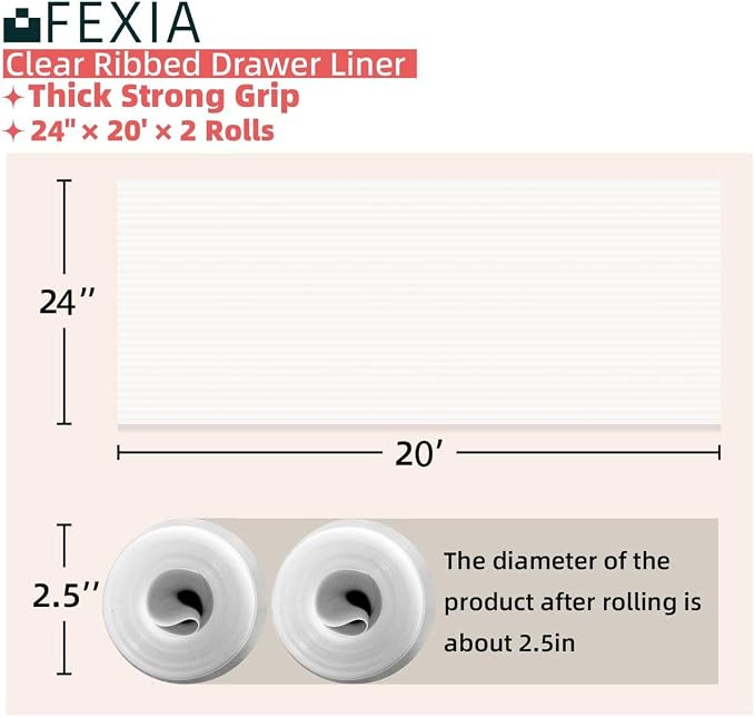 FEXIA 2 Rolls Shelf Liners for Kitchen Cabinets Non-Slip Drawer Liner 24 Inches - Image 2