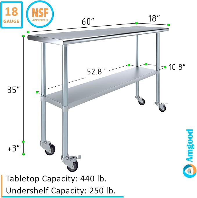 AmGood 60" Long x 18" Deep Stainless Steel Table - Image 3