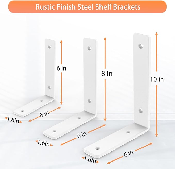 White Heavy Duty Shelf Brackets 6 Inch, Rustic Gold Iron L Shelf Bracket - Image 3