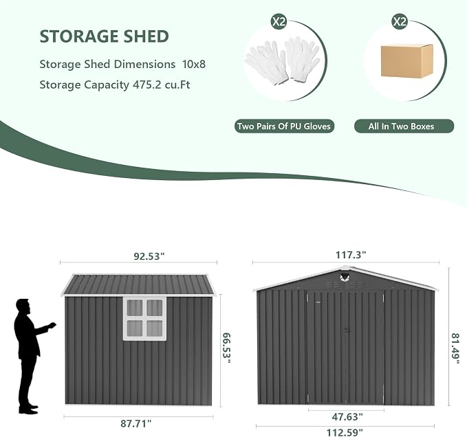 10x8 FT Metal Storage Shed - Image 2