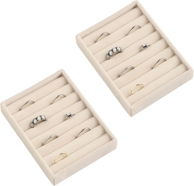 Frebeauty Small Jewelry Tray Set, Velvet Ring Organizer, Stackable Jewelry by Frebeauty