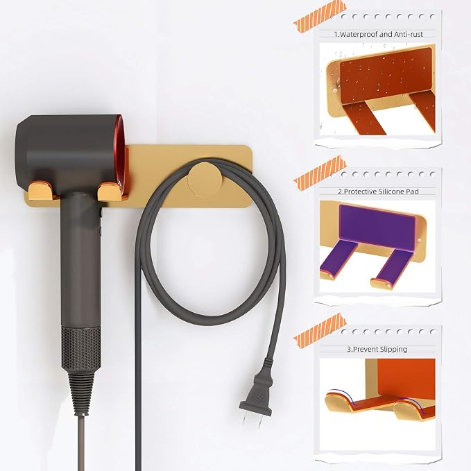 Hair Dryer Holder Wall Mounted, Stainless Steel Self Adhesive Blow Dryer Holder - Image 4