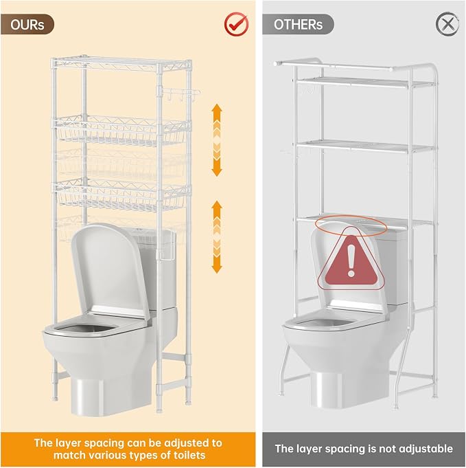 3-Tier Over-The-Toilet Storage Shelf, Heavy-Duty Adjustable Bathroom Rack - Image 5