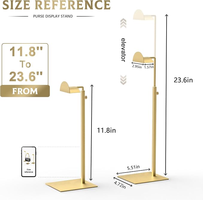 Purse Display Stand Adjustable Height Gold Purse Rack - Image 2