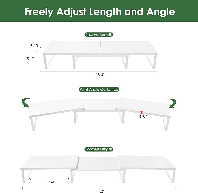 Dual Monitor Stand Riser w/ Drawer & Metal Leg, Large White Computer Monitor - Image 3