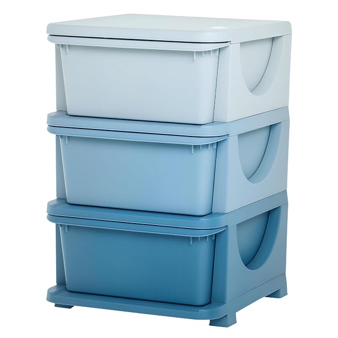 Qaba 3 Tier Kids Storage Unit, 3 Drawer Chest Toy Organizer Plastic Bins by Qaba