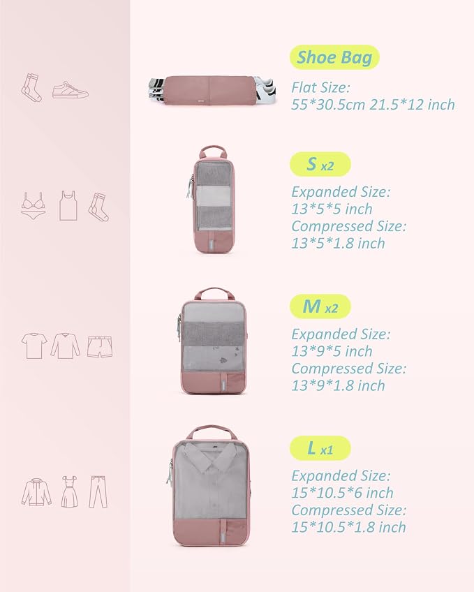BAGSMART 6 Set /4 Set/2 Set Compression Packing Cubes - Image 2