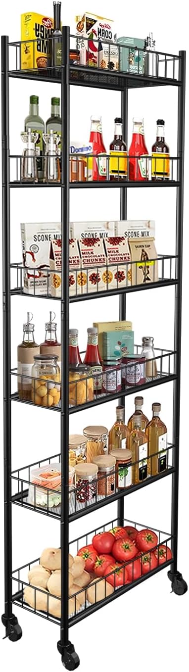 Utility Slim Storage Cart, 6 Tier Narrow Kitchen Storage Cart, Laundry Room by Daarcin