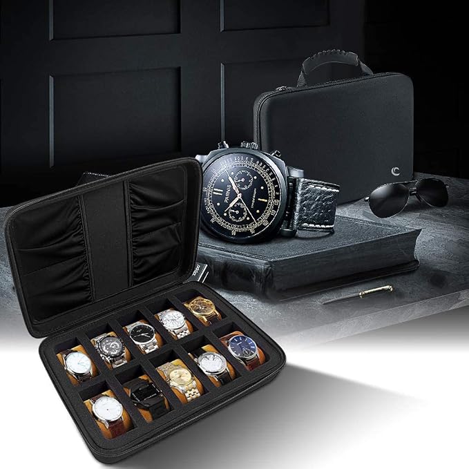 Comecase 10 Slots Watch Box Organizer/Men Watch Display Storage Case Fits All - Image 7