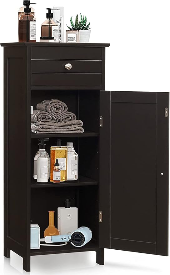 HAPPYGRILL Bathroom Floor Cabinet, Single Door Floor Storage Cabinet Organizer by HAPPYGRILL