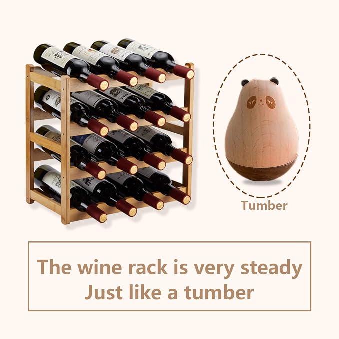 Bamboo Wine Rack, Sturdy and Durable Countertop Wine Storage Cabinet Shelf - Image 5