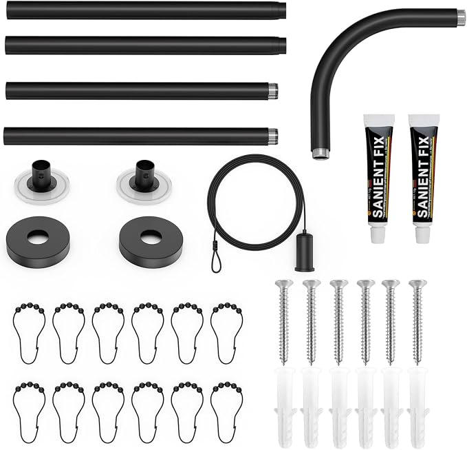 L-Shaped Corner Shower Curtain Rod, 「Black 24"-53" x 24"-53"」 Adjustable - Image 9
