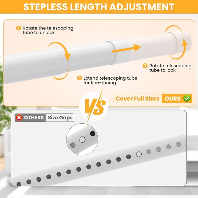 Closet Rods for Hanging Clothes, 17-98 Inch No-Cut Stepless Adjustable Closet - Image 2