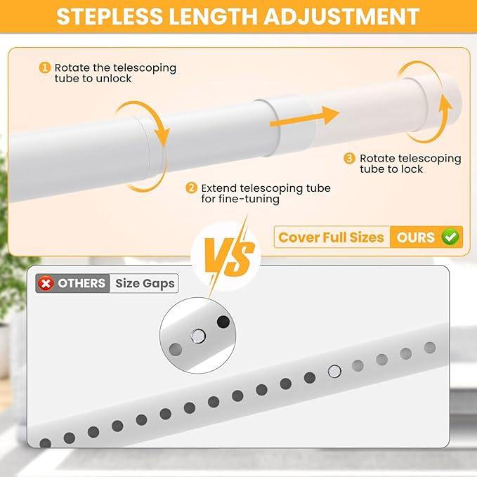 2 Pack Closet Rods for Hanging Clothes, 17-69 Inch No-Cut Stepless Adjustable - Image 2