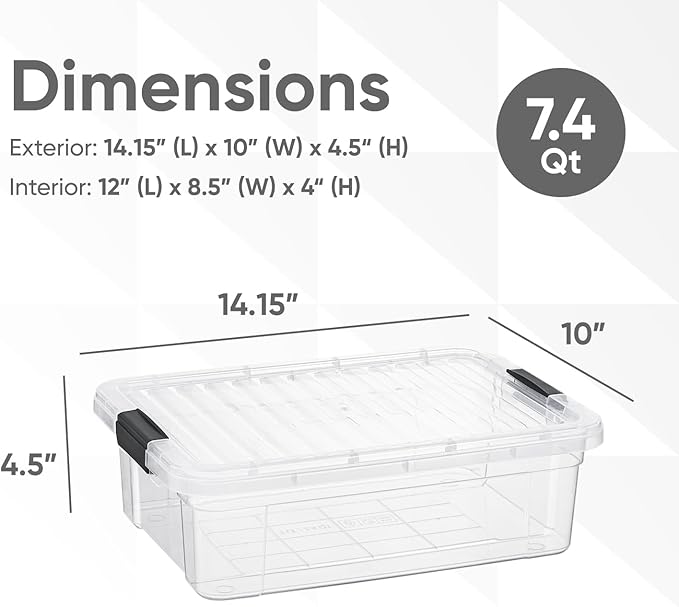 Superio Storage Bins with Lids- 6 Pack, 7.4 Qt Clear Boxes - Image 2