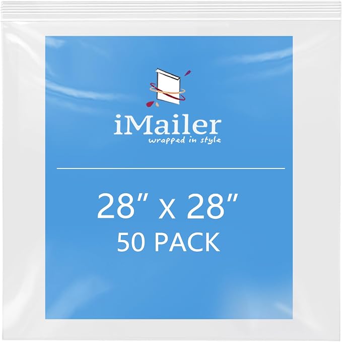 iMailer- 28" x 28" 50 Pack- 2 Mil Resealable Zip Bags- Clear Plastic Bags by iMailer