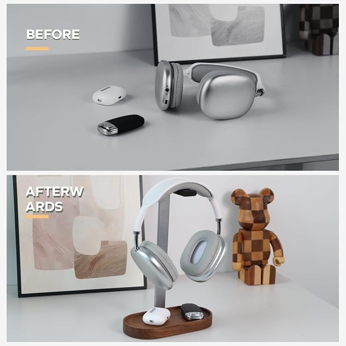muso wood Headphone Stand & Desktop Headset Holder | Space-Saving Premium Solid - Image 4