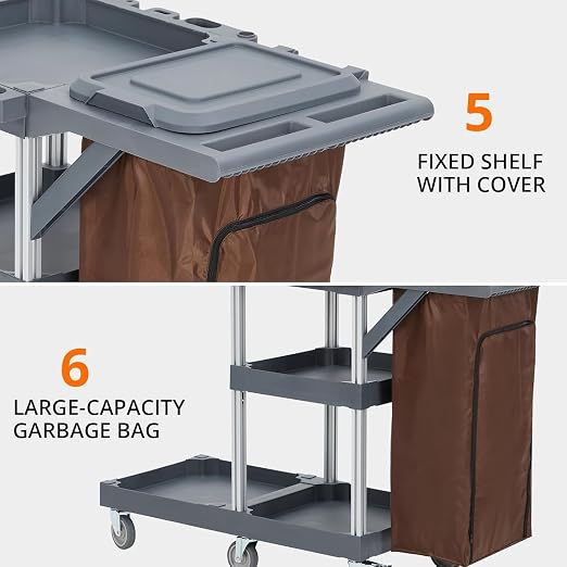 Commercial Traditional Janitorial 3-Shelf Cleaning Cart on Wheels - Image 7