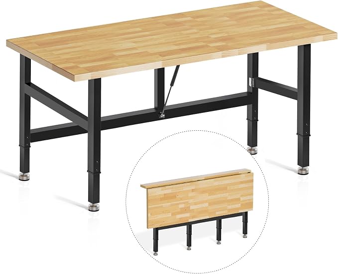 48”Folding Workbench, 2000 LBS Capacity Heavy Duty Workbench, Height Adjustable by MUWOOD