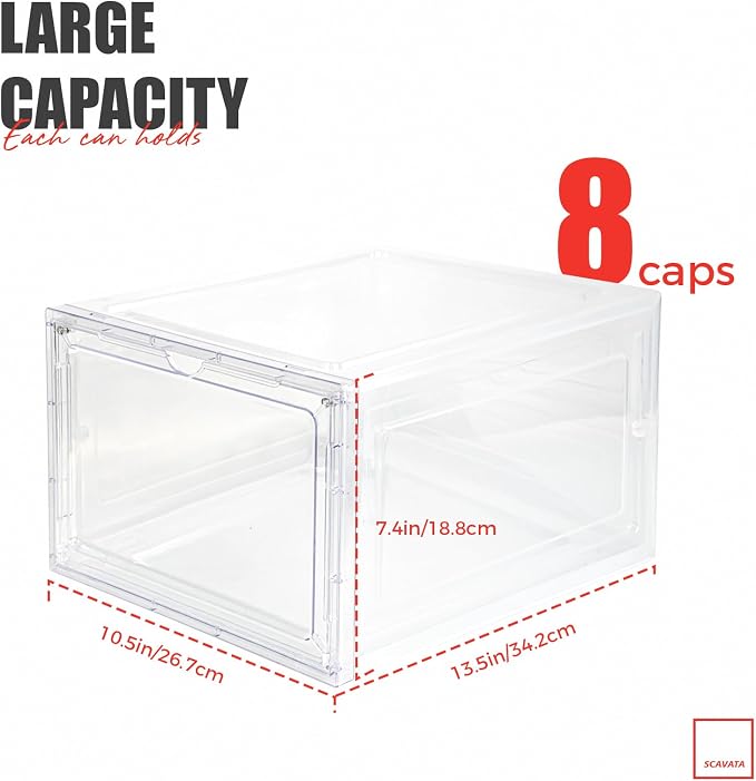 6 Pack Hat Organizer Box, Stackable Clear Baseball Caps Holder Box Containers - Image 2